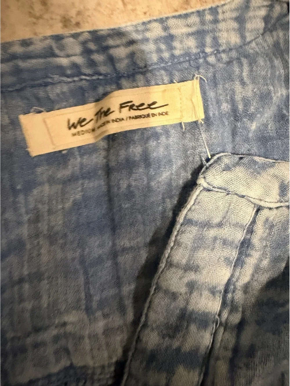 NWT We the Free Freepeople Anguilla Washed Denim Gauze Pullover M